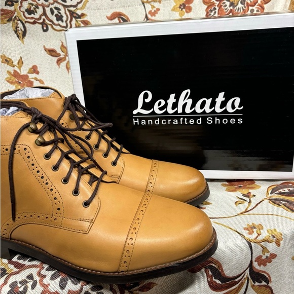 Lethato Men's Classic Handcrafted Leather Toe Cap Boots - Picture 1 of 7